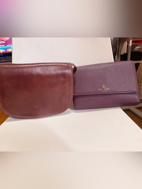kate spade Handbags - kate spade plum leather flap and Vera Pelle crossbody with gold logo set.